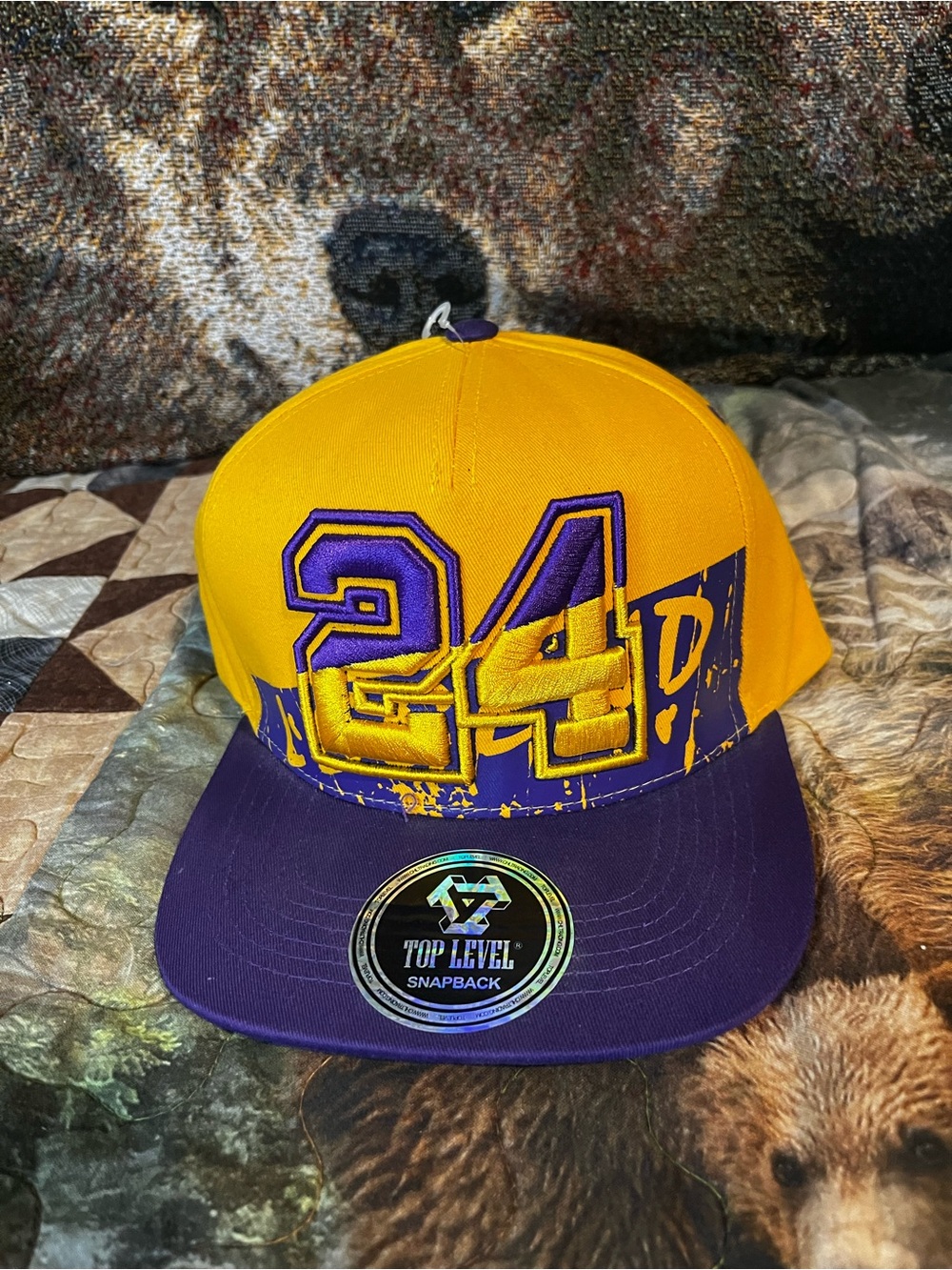 Top Level Snapback Hat - Yellow & Purple 24 Design
